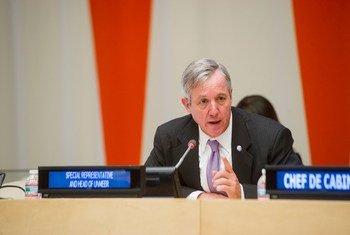 Head of the UN Mission for Ebola Emergency Response (UNMEER), Anthony Banbury, speaks at the briefing on the public health crisis emanating from the Ebola virus outbreak.