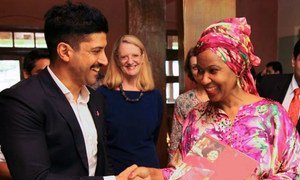 UN Women Executive Director Phumzile Mlambo-Ngcuka meets with Bollywood icon Farhan Akhtar, the first-ever male appointed as UN Women Goodwill Ambassador.