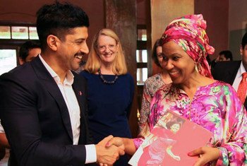 UN Women Executive Director Phumzile Mlambo-Ngcuka meets with Bollywood icon Farhan Akhtar, the first-ever male appointed as UN Women Goodwill Ambassador.