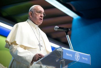 Pope Francis addresses the Second International Conference on Nutrition (ICN2) at FAO Headquarters in Rome.
