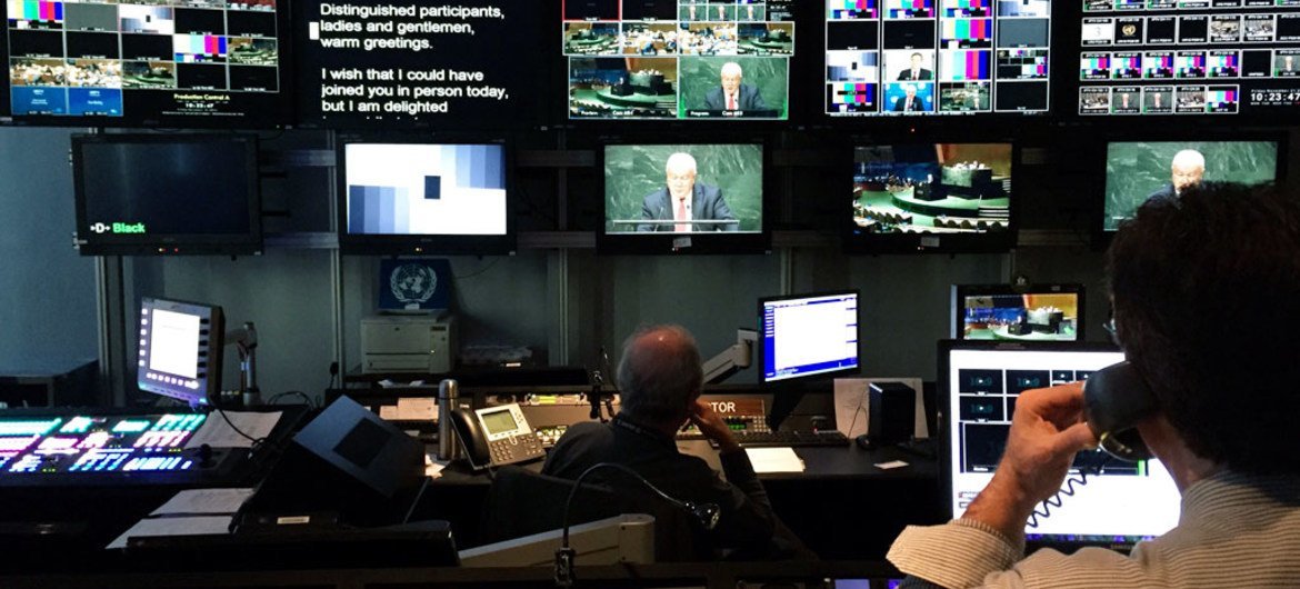 A view of UNTV’s Control Room at UN Headquarters in New York.