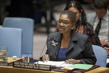 Under-Secretary-General for Coordination of Humanitarian Affairs and UN Emergency Relief Coordinator, Valerie Amos, briefing the Security Council on the humanitarian situation in Syria.
