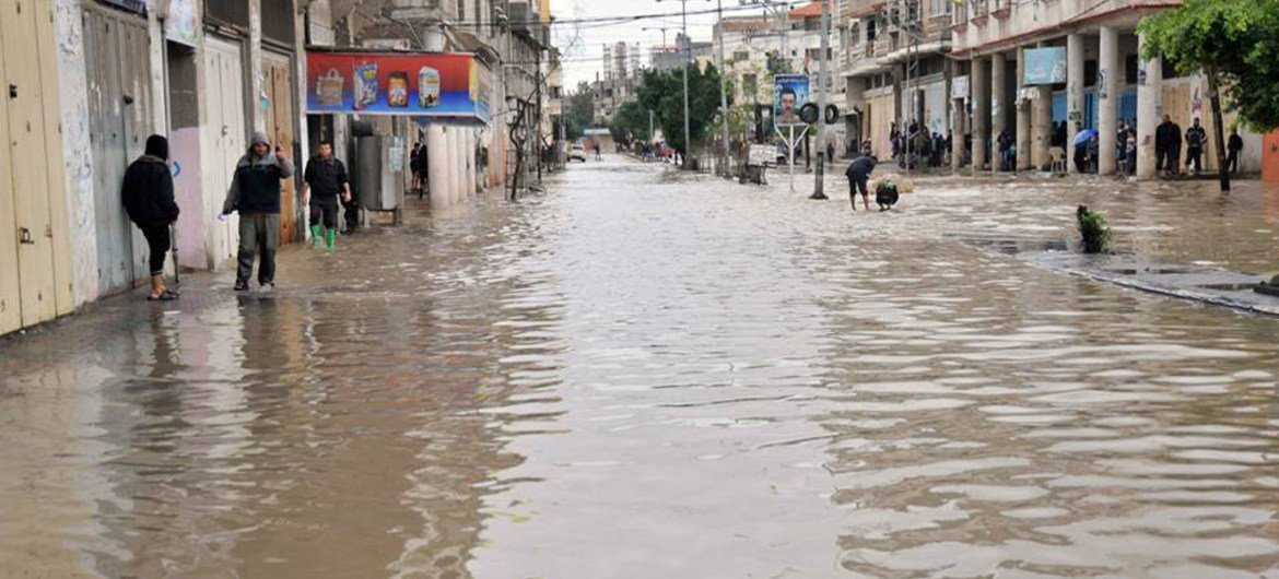 A flooded street in Gaza.