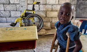 A young student at a school for disabled children in the poor neighborhood of Cité  Soleil in Port-au-Prince, Haiti.
