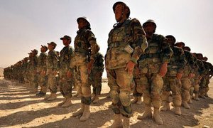 Afghan troops being trained by NATO at one of the military training centres in Kabul.