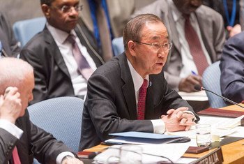 Secretary-General Ban Ki-moon addresses the Security Council on cooperation between the African Union and the United Nations.