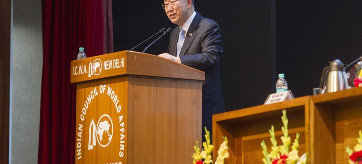 Secretary-General Ban Ki-moon addresses the Indian Council of World Affairs.