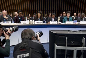 WHO Director-General, Margaret Chan (far right) speaks at the Special Session of the Executive Board on Ebola in Geneva.