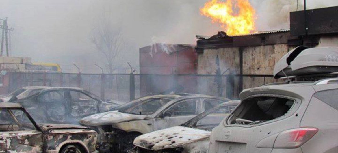 Dégâts causés par des bombardements dans l'est de l'Ukraine. Photo PNUD Ukraine