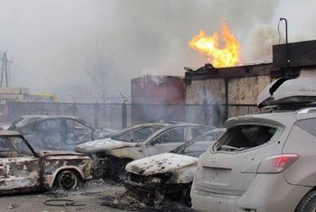 Dégâts causés par des bombardements dans l'est de l'Ukraine. Photo PNUD Ukraine