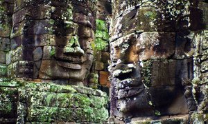 Statues on the Angkor Wat temple in Siem Reap Cambodia.