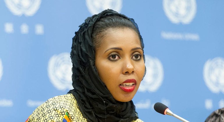 Jaha Dukureh, activist and FGM survivor speaks to journalists at a press conference on Engaging Health Workers to End Female Genital Mutilation.