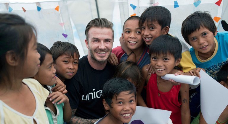 El ex futbolista David Beckham cumplió este año su décimo aniversario como Embajador de Buena Voluntad de UNICEF. Foto de archivo: UNICEF/Per Anders Pettersson