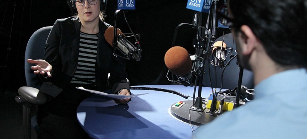 UN Radio Producer Stephanie Coutrix at Headquarters in New York. World Radio Day 2015.