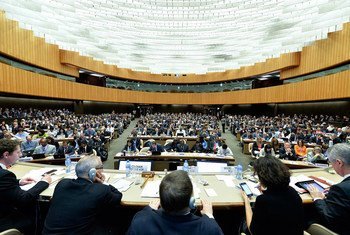 Wide view of participants at the climate change talks in Geneva.