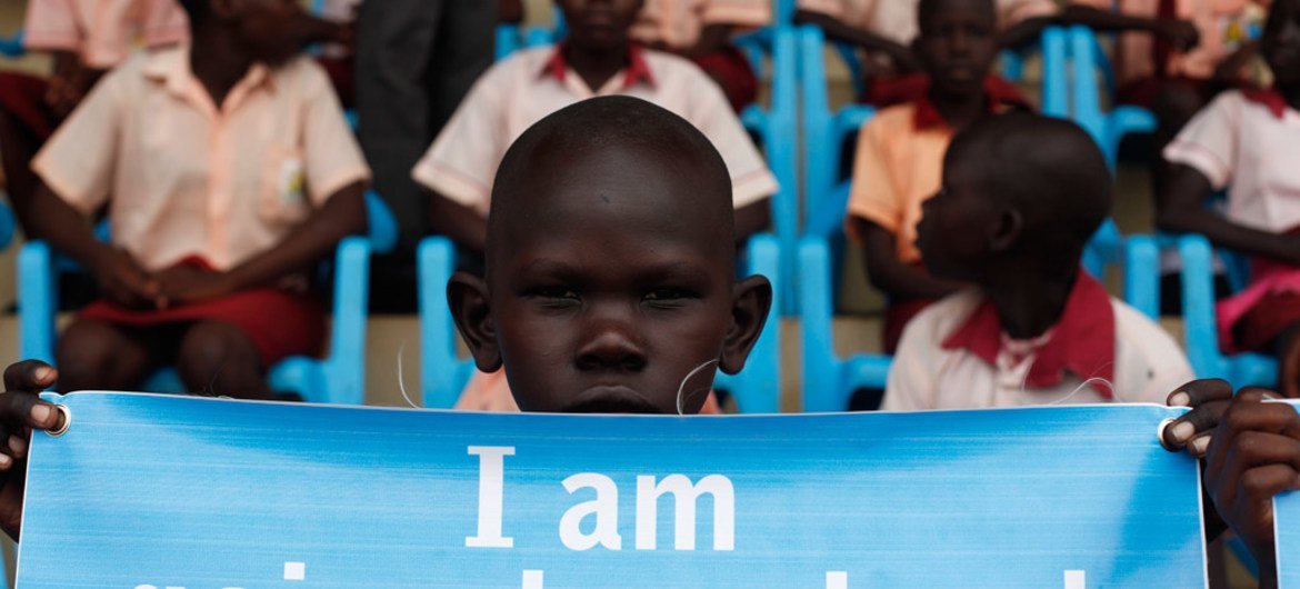 Children attend the launch of the Back to Learning campaign in Juba, the capital of South Sudan.
