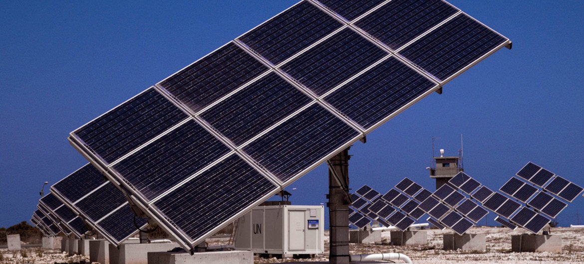 Photo Voltaic Panels equipped with built-in tracking technology, enabling the panels to follow the path of the sun, thereby increasing their efficiency, at UNIFIL Headquarters in Naqoura, Lebanon.