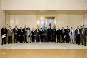 Participants in the Libyan Political Dialogue on arrival at the UN Office in Geneva on 14 January 2015 to start a new round of talks aimed at resolving Libya crisis.