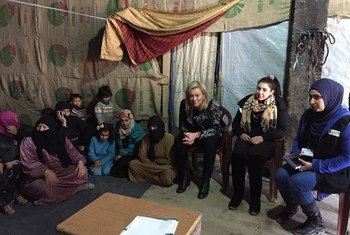 UN Special Coordinator for Lebanon Sigrid Kaag (3rd right) visits a Syrian refugee site in Fayda/Omarieh, Lebanon.