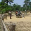 This motorbike has crossed the border from Sarkonedou in Liberia to Koutizou in Guinea. The opening of Liberia’s official borders enables economic activities and allows students to attend school.