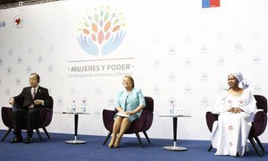Secretary-General Ban Ki-moon with President Michelle Bachelet of Chile and UN Women Executive Director Phumzile Mlambo-Ngcuka (right).