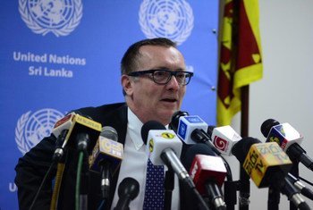 Under-Secretary-General for Political Affairs, Jeffrey Feltman, briefs the press in Sri Lanka.