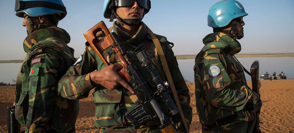 MINUSMA peacekeepers on patrol in Ansongo, in the Gao Region of eastern Mali.
