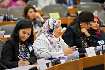 Female politicians at a meeting of women lawmakers from Arab States and members of the European Parliament in November 2014 in Brussels, Belgium.