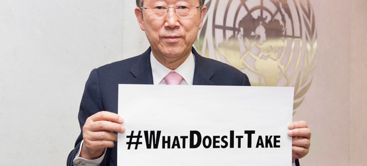 Secretary-General Ban Ki-Moon takes part in the #WhatDoesItTake social media campaign, to raise awareness of the dire situation facing Syrians.