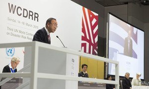 Le Secrétaire général Ban Ki-moon à la Conférence mondiale sur la réduction des risques de catastrophes à Sendai, au Japon, Photo ONU/Eskinder Debebe