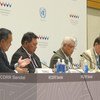 Pacific Island leaders brief press at Third World Conference on Disaster Risk Reduction in Sendai, Japan. Left to right: Ambassador Aunese Makoi Simati of Tuvalu; Foreign Minister Tai Tura of the Cook Islands, and Faamoetauloa Tumaalii, Minister of Natura