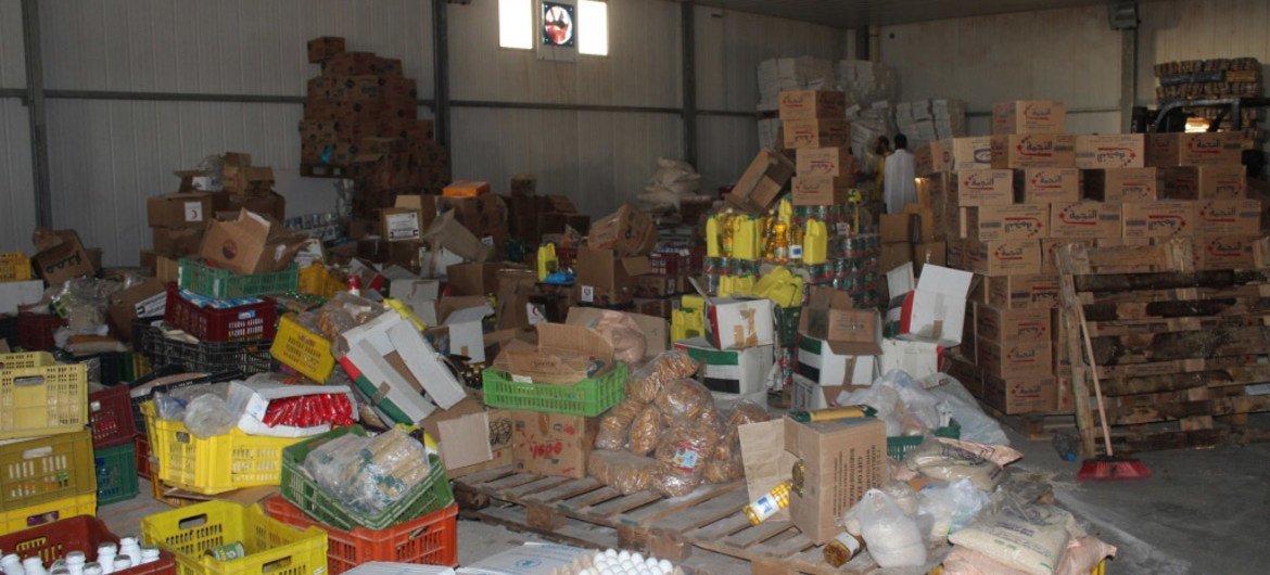 Humanitarian food assistance at the Zintan main food warehouse in the Nafusa Mountains, Libya.