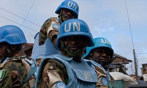 Des casques bleus de la Mission des Nations Unies au Libéria (MINUL).