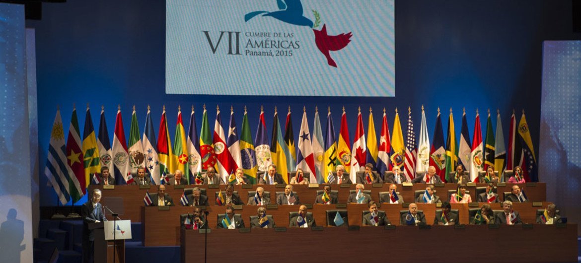 Secretary-General Ban Ki-moon addressing the 7th Summit of the Americas, Panama City, Panama April 2015.