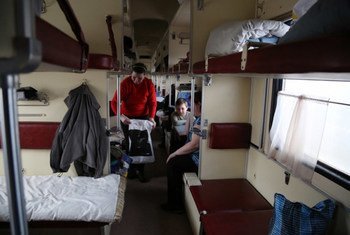 Displaced families from Debaltseve and surrounding areas moved to Sloviansk, Ukraine, to escape the violence and now live in a railway car at Sloviansk railway station.