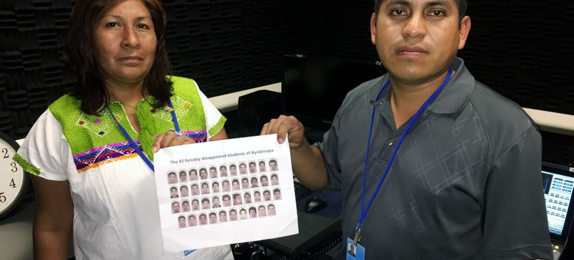 Familiares de los estudiantes desaparecidos en Iguala, México, estuvieron en la ONU para pedir justicia en abril de 2015. Foto de archivo: ONU/Rocio Franco