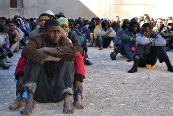 Migrants at a detention centre in the city of Zawiya, Libya.