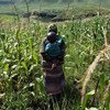 A maize farmer and her child in Lesotho.