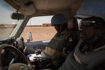 MINUSMA peacekeepers from Niger on patrol in Ménaka, Mali.