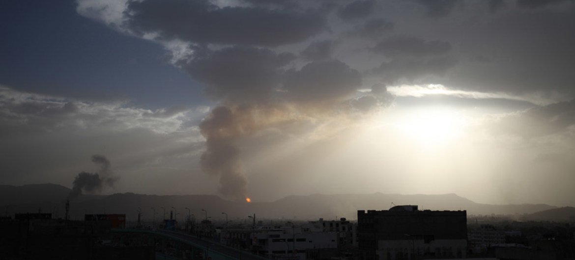 In early April 2015, an air strike hit a military site on Faj Attan Mountain, high above Sana’a, the capital of Yemen, causing fire and a large plume of smoke.