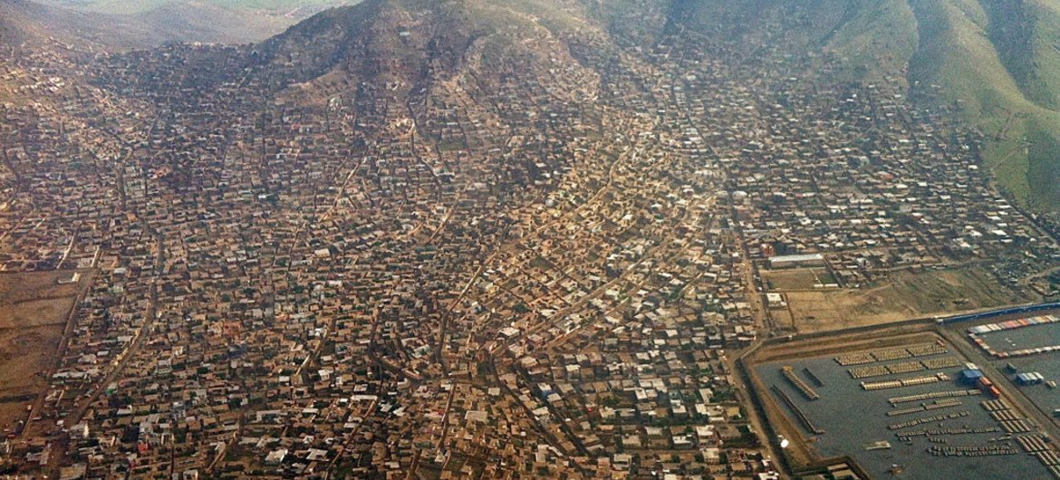 An aerial view of Kabul, Afghanistan.