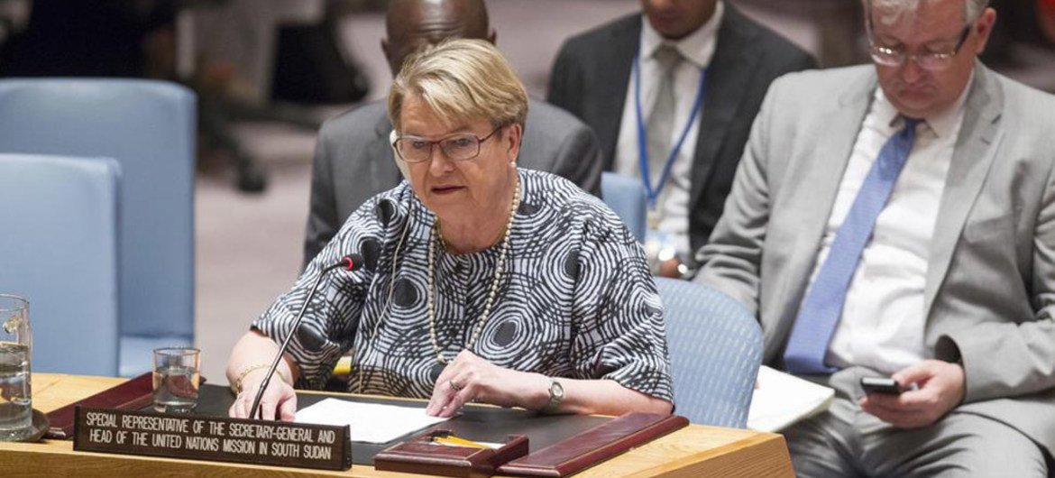 Special Representative of the Secretary-General and Head of the UN Mission in South Sudan (UNMISS), Ellen Margrethe Løj, briefs the Security Council.