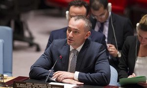 Le Coordonnateur spécial pour le processus de paix au Moyen-Orient, Nickolay Mladenov, devant le Conseil de sécurité. Photo ONU/Loey Felipe