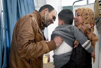 The 12 health points run by UNRWA, such as this one in Jaramana Collective Shelter, Syria, offer outpatient medical consultations, continuity of care for chronic diseases and prescription services.