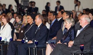 UNESCO Director-General Irina Bokova (second right) and Secretary-General Ban Ki-moon (to her right), at the World Education Forum, which concluded in Incheon, Republic of Korea.
