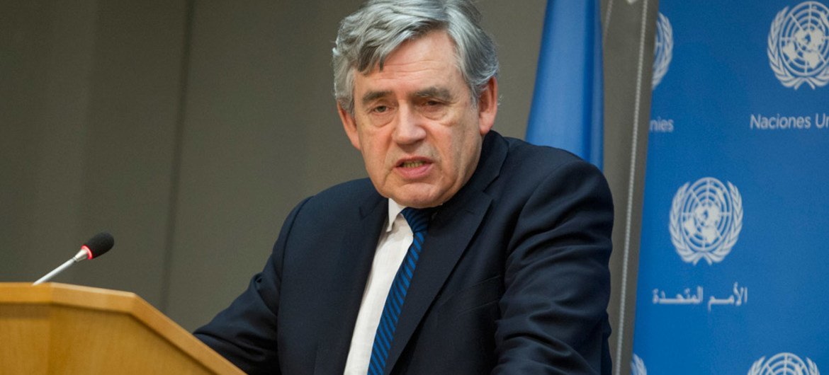 L’Envoyé spécial de l’ONU pour l’éducation mondiale, Gordon Brown, en 2015. Photo ONU/Loey Felipe