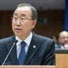 Secretary-General Ban Ki-moon addresses the European Parliament in Brussels, Belgium.