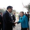 Executive Secretary of the Economic Commission for Latin America and the Caribbean (ECLAC) Alicia Bárcena (right) greets Chinese Premier Li Keqiang.