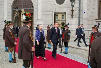 Secretary-General Ban Ki-moon and his wife Yoo Soon-taek in Bonn, Germany.