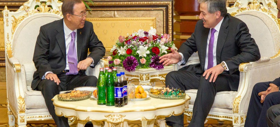 潘基文访问塔吉克斯坦会见该国外长。  联合国图片/Rick Bajornas